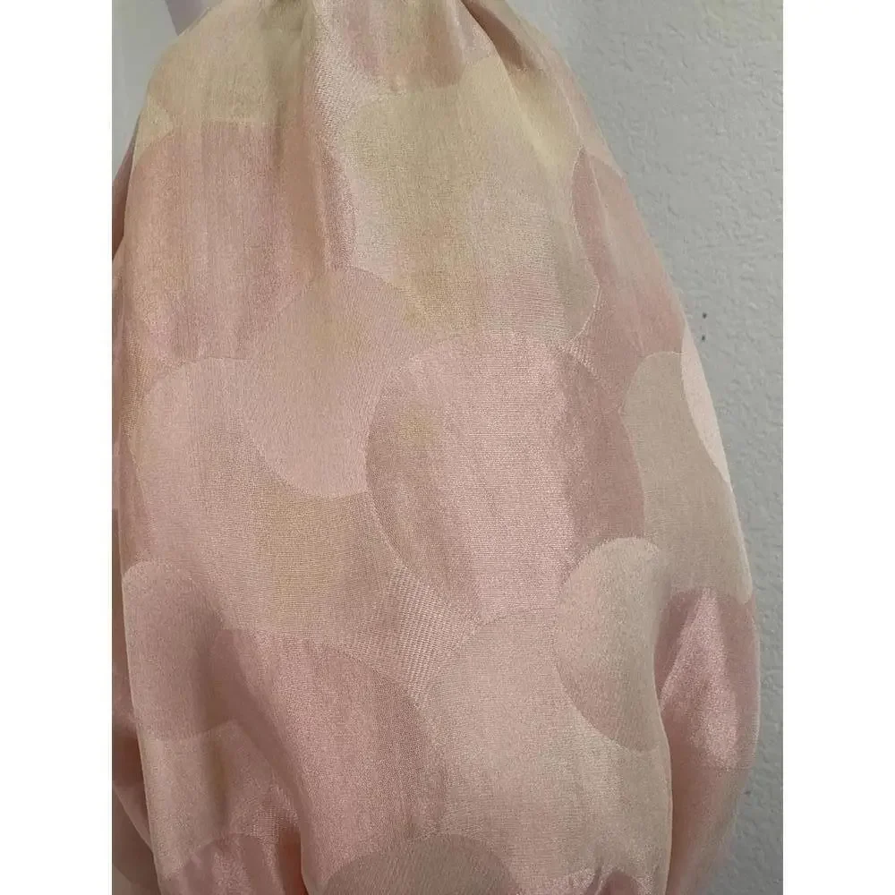 Vtg 1950s Michael Novarese Pink Satin Party Dress Puff Sleeves Couture Designer